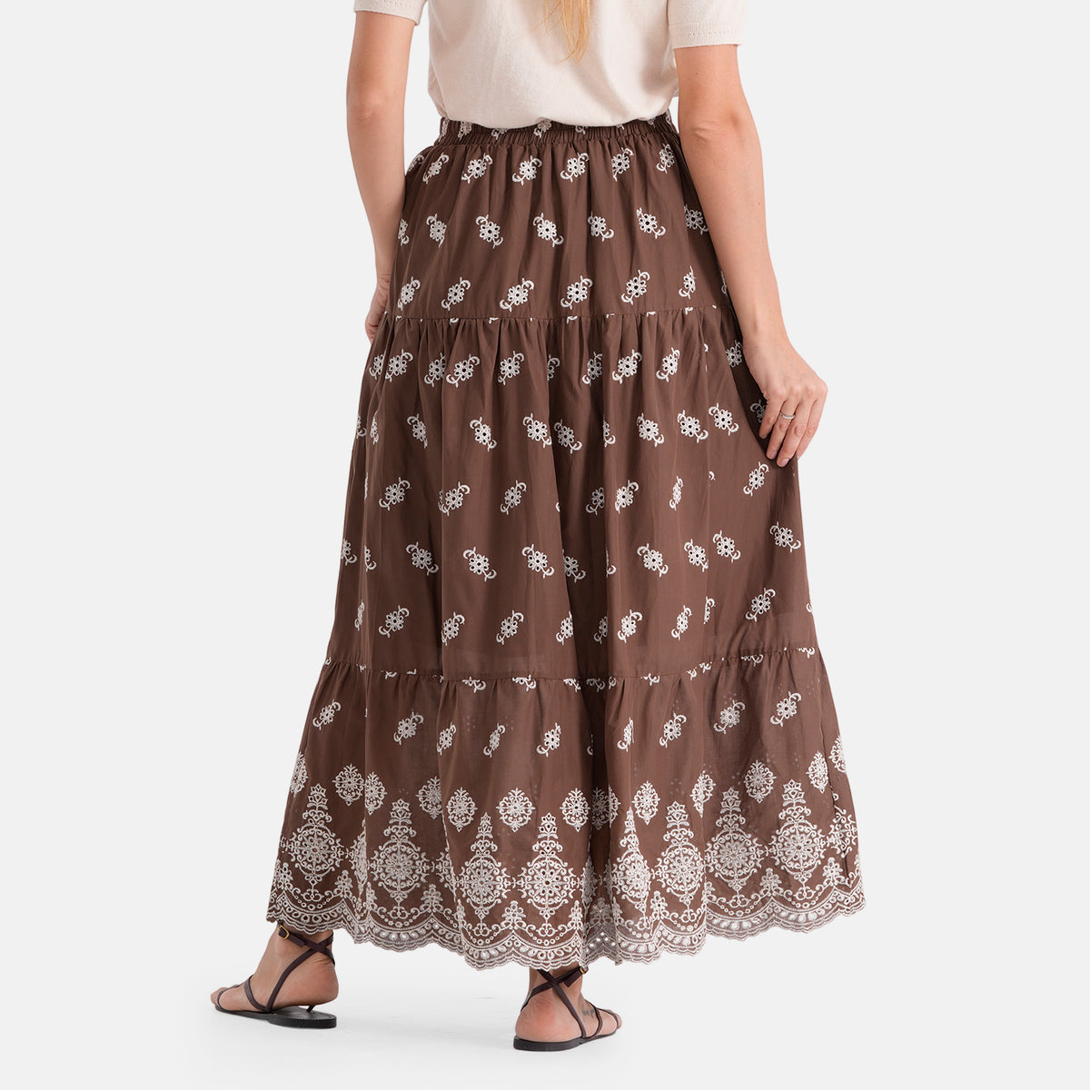 La Marey 100% Cotton Embroidered Skirt (Size L, 16-18) - Coffee Brown V32698079 3