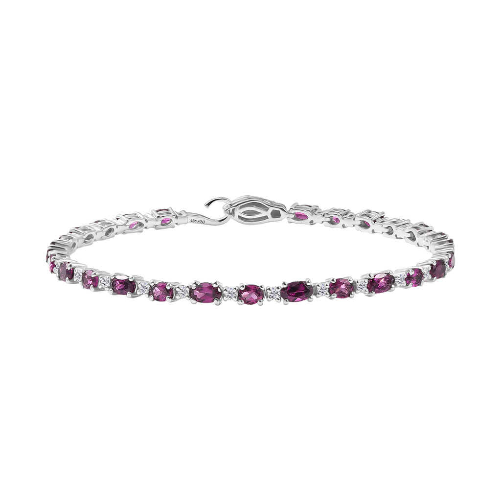 D'Joy Natural Radiant Ember Garnet & Moissanite Tennis Bracelet (Size - 7.5) with GB Lock Box in Rhodium Overlay Sterling Silver 6.88 Ct._8437769