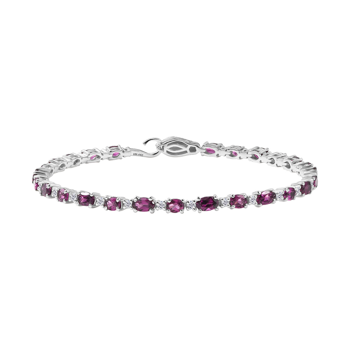 D'Joy Natural Radiant Ember Garnet &amp; Moissanite Tennis Bracelet (Size - 7.5) with GB Lock Box in Rhodium Overlay Sterling Silver 6.88 Ct. 8437769 0