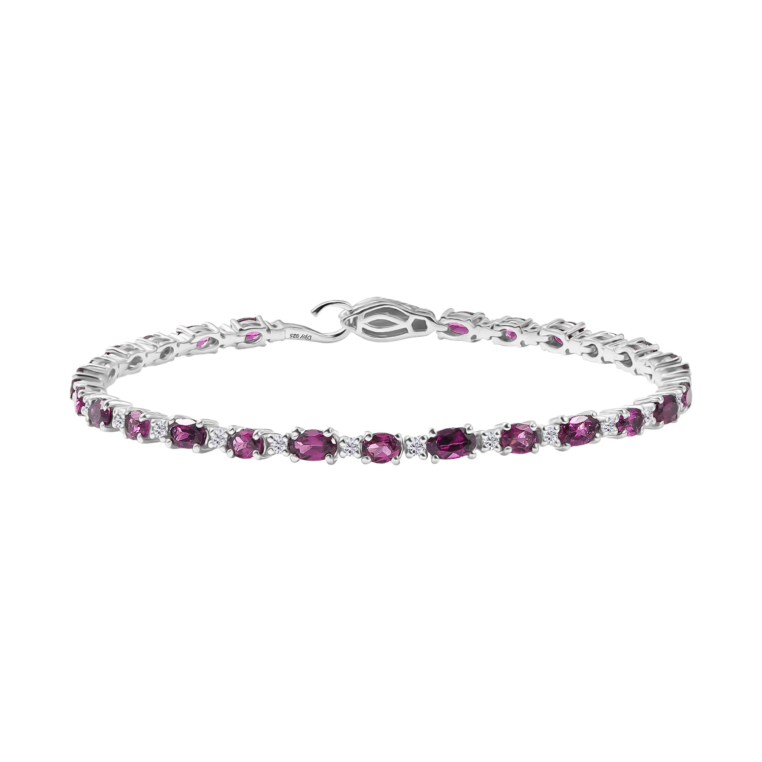 D'Joy Natural Radiant Ember Garnet &amp; Moissanite Tennis Bracelet (Size - 7.5) with GB Lock Box in Rhodium Overlay Sterling Silver 6.88 Ct. 8437769 0