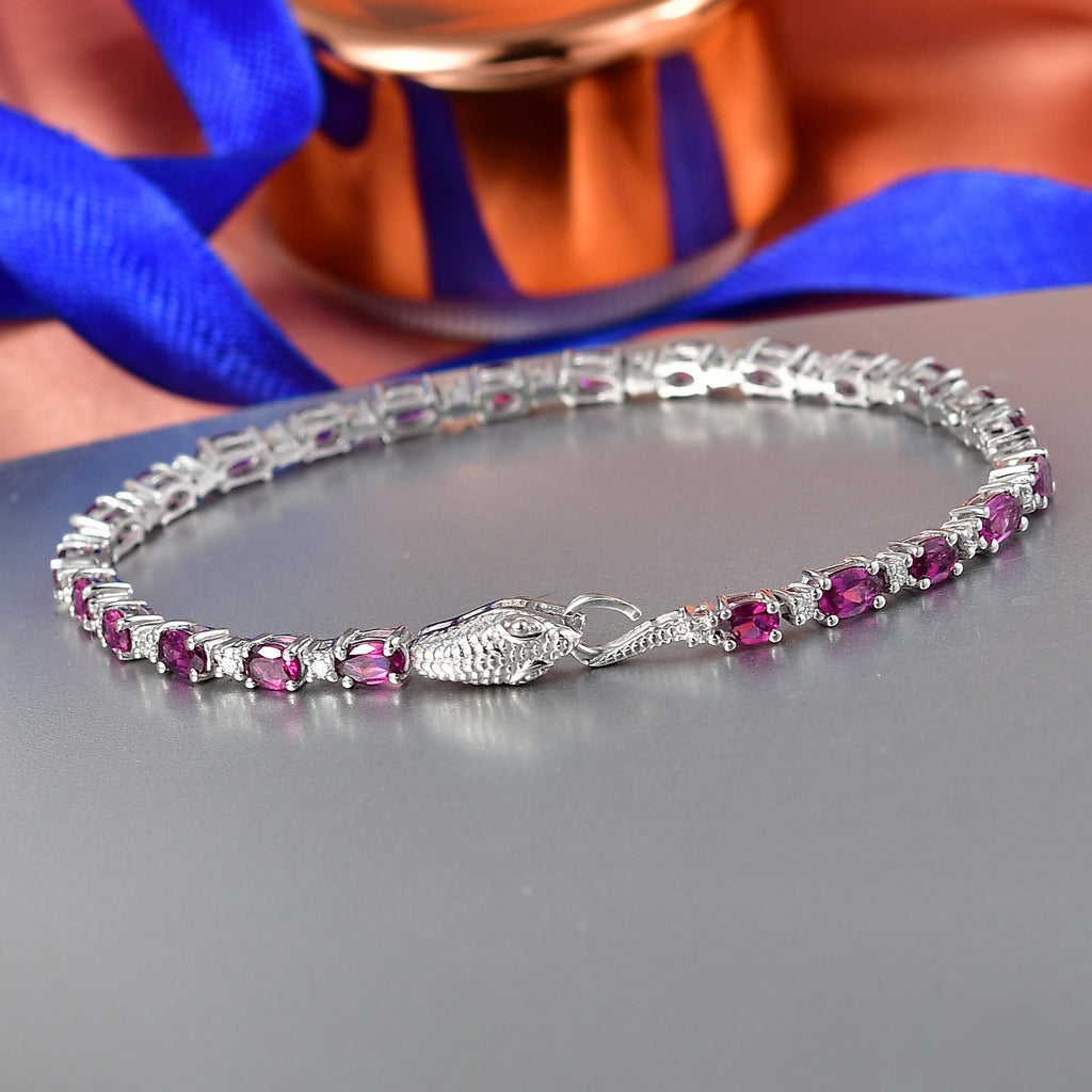 D'Joy Natural Radiant Ember Garnet & Moissanite Tennis Bracelet (Size - 7.5) with GB Lock Box in Rhodium Overlay Sterling Silver 6.88 Ct._8437769_1