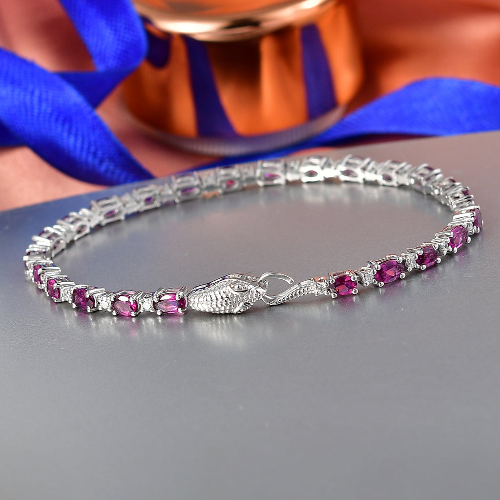 D'Joy Natural Radiant Ember Garnet & Moissanite Tennis Bracelet (Size - 8) with GB Lock Box in Rhodium Overlay Sterling Silver 7.41 Ct._8437779_1