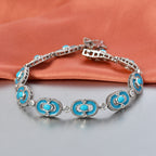 D'Joy Sleeping Beauty Turquoise & White Zircon Station Bracelet (Size - 7.5) with GB Lock Box in Rhodium Overlay Sterling Silver 2.94 Ct, Silver Wt. 17.87 Gms_8438221_2