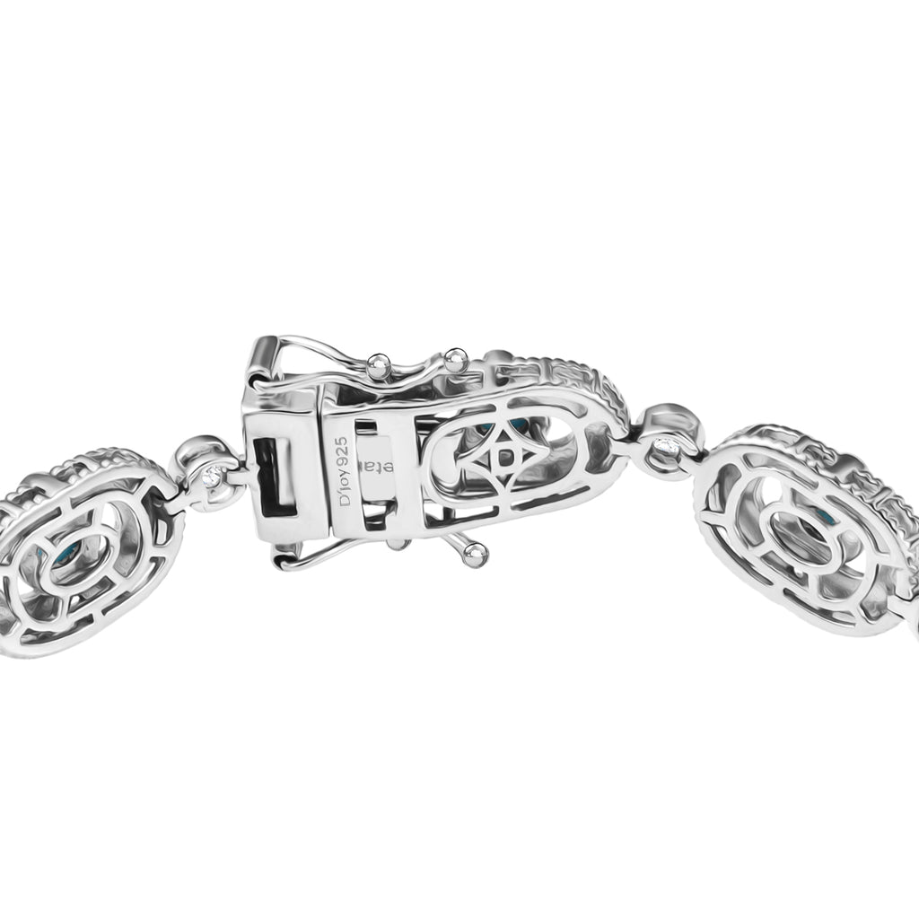 D'Joy Sleeping Beauty Turquoise & White Zircon Station Bracelet (Size - 7.5) with GB Lock Box in Rhodium Overlay Sterling Silver 2.94 Ct, Silver Wt. 17.87 Gms_8438221_3