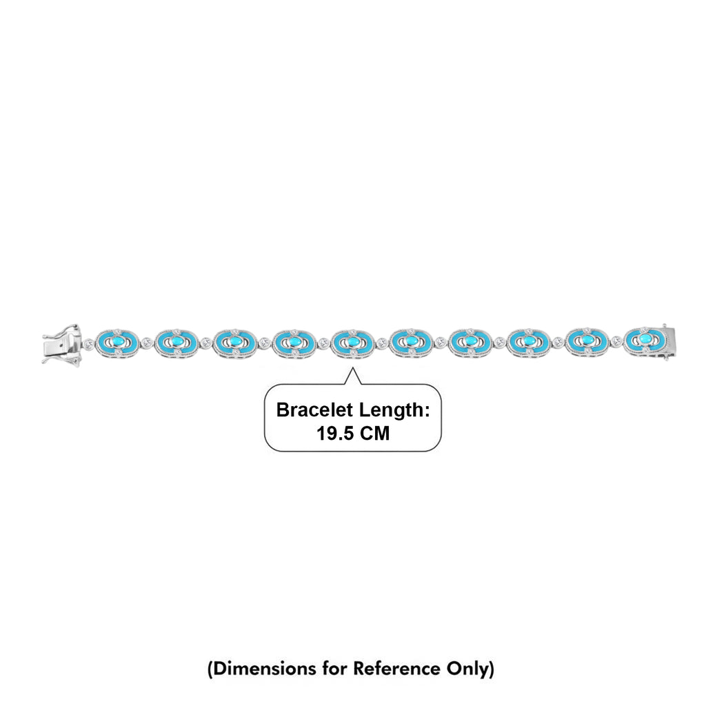 D'Joy Sleeping Beauty Turquoise & White Zircon Station Bracelet (Size - 7.5) with GB Lock Box in Rhodium Overlay Sterling Silver 2.94 Ct, Silver Wt. 17.87 Gms_8438221_4