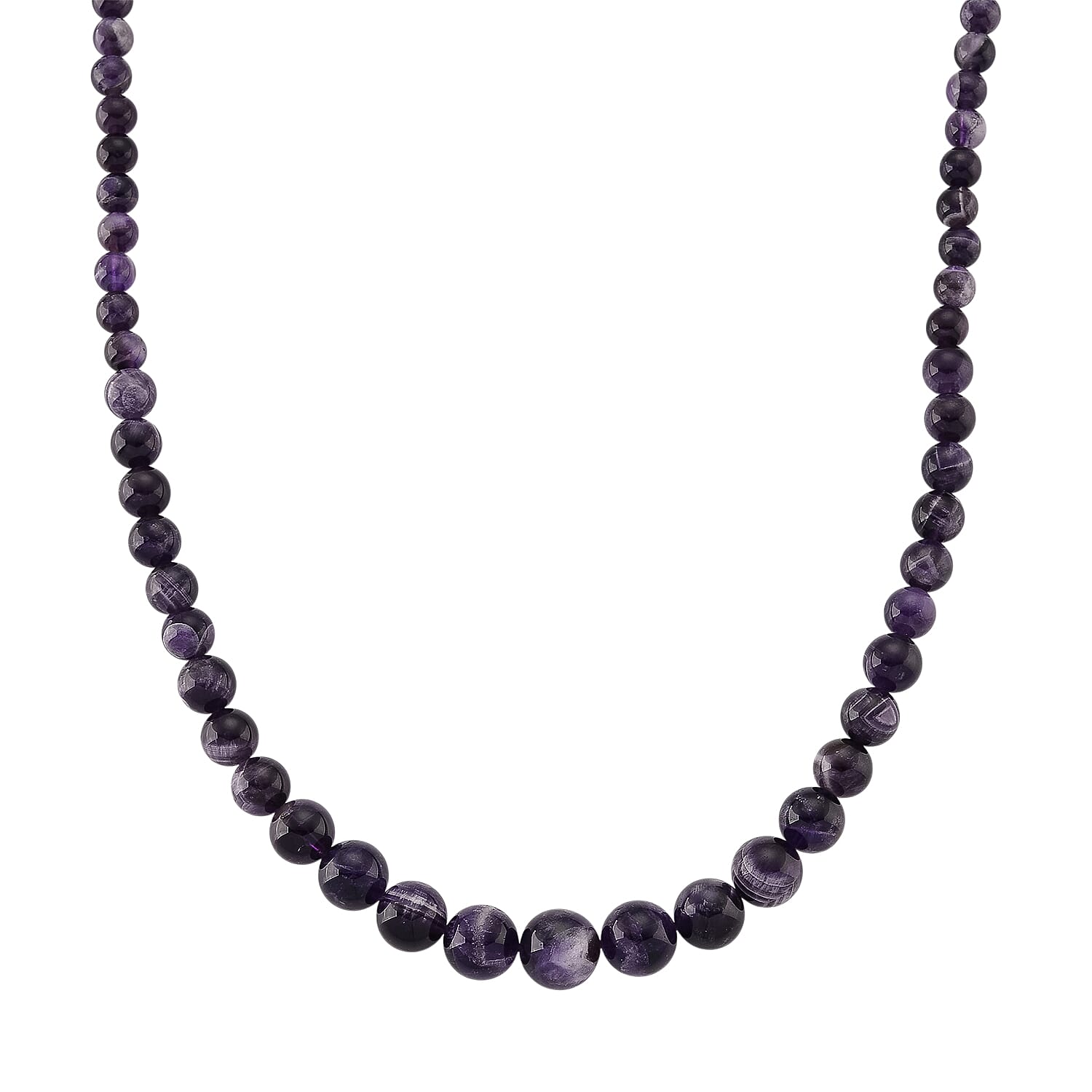 D'Joy African Amethyst Beads Necklace (Size - 20) with Magnetic Lock in Rhodium Overlay Sterling Silver 375.00 Ct. V32523980 0