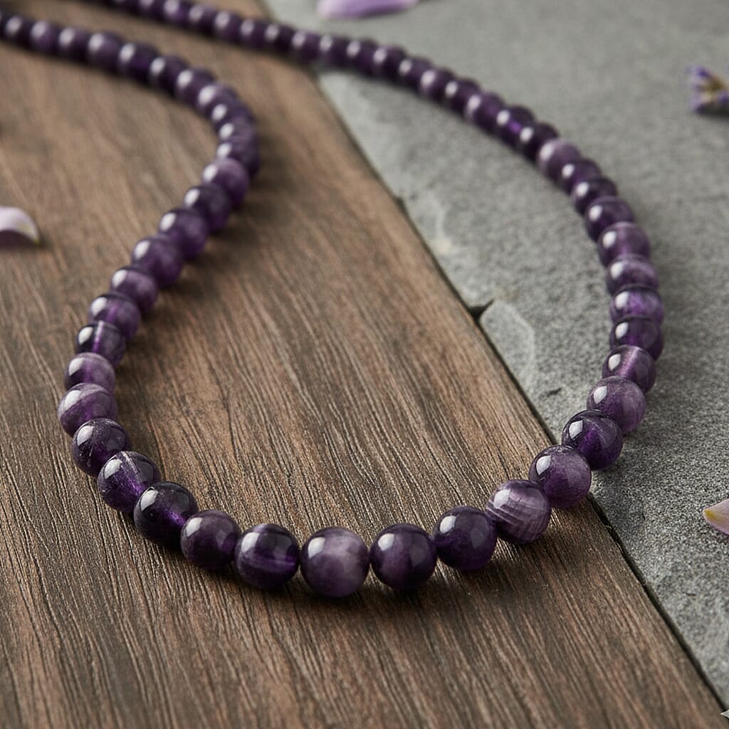 D'Joy African Amethyst Beads Necklace (Size - 20) with Magnetic Lock in Rhodium Overlay Sterling Silver 375.00 Ct. V32523980 2