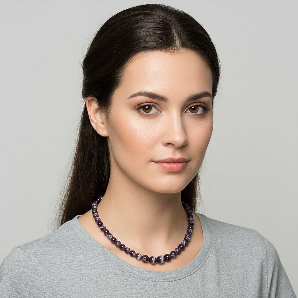 D'Joy African Amethyst Beads Necklace (Size - 20) with Magnetic Lock in Rhodium Overlay Sterling Silver 375.00 Ct. V32523980 3