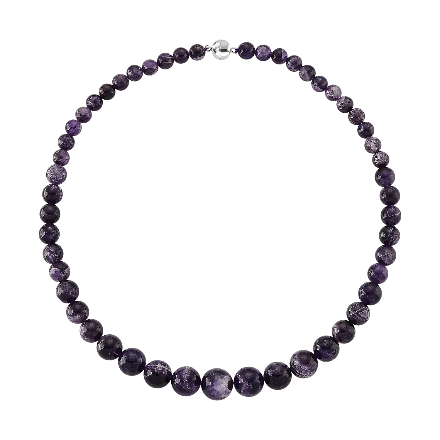 D'Joy African Amethyst Beads Necklace (Size - 20) with Magnetic Lock in Rhodium Overlay Sterling Silver 375.00 Ct. V32523980 4