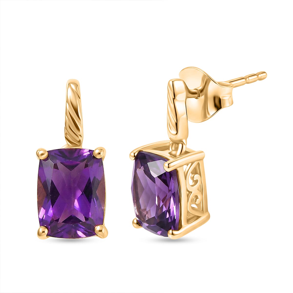 D'Joy - AAA African Amethyst Solitaire Earring with Push Back in Yellow Gold Plated Sterling Silver 2.85 Ct. V32744438 0