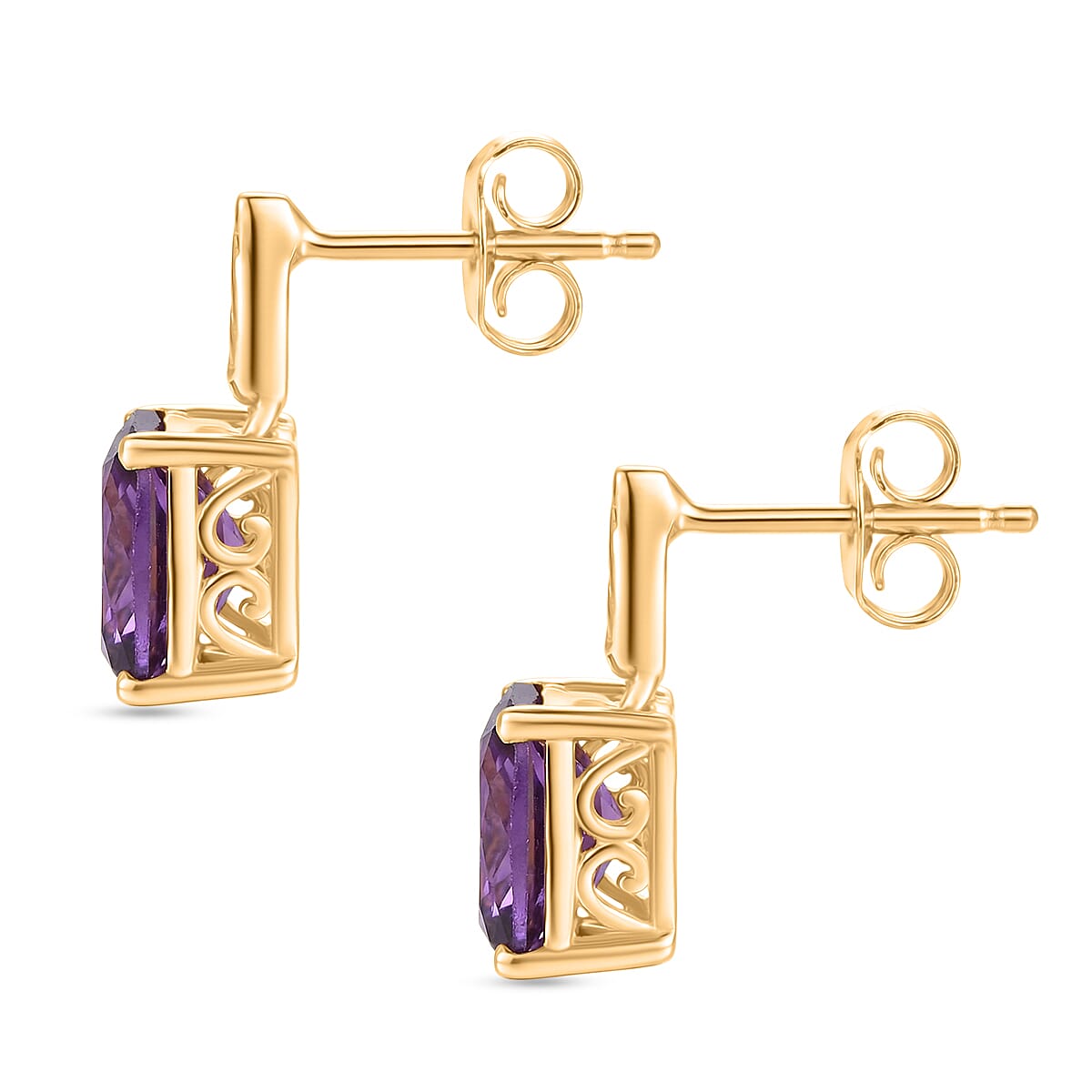 D'Joy - AAA African Amethyst Solitaire Earring with Push Back in Yellow Gold Plated Sterling Silver 2.85 Ct. V32744438 4