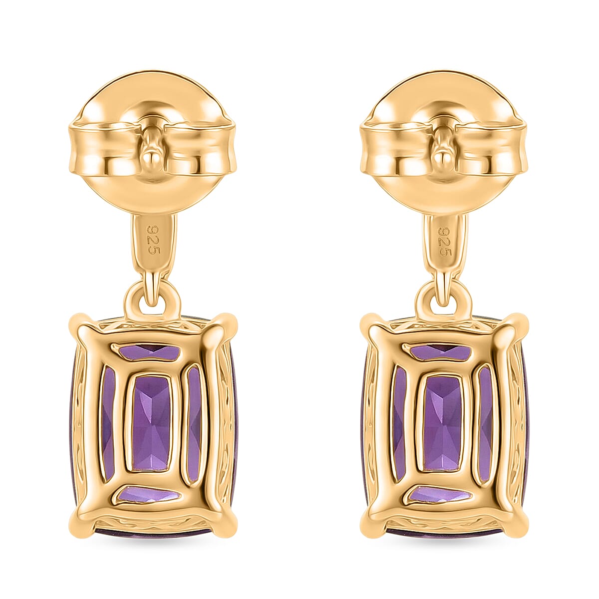 D'Joy - AAA African Amethyst Solitaire Earring with Push Back in Yellow Gold Plated Sterling Silver 2.85 Ct. V32744438 5