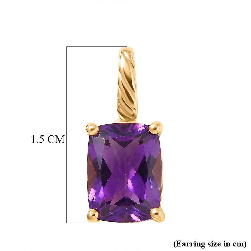 D'Joy - AAA African Amethyst Solitaire Earring with Push Back in Yellow Gold Plated Sterling Silver 2.85 Ct._8438721_5