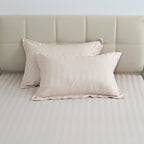 LIVMORE 6-Piece Luxury Hotel-Style Striped Bedding Sheet Set - Inc. Duvet Cover, Fitted Sheet, 2 Housewife Pillowcases & 2 Oxford Pillowcases (225 x 220 cm, King) - Beige_8438858_2