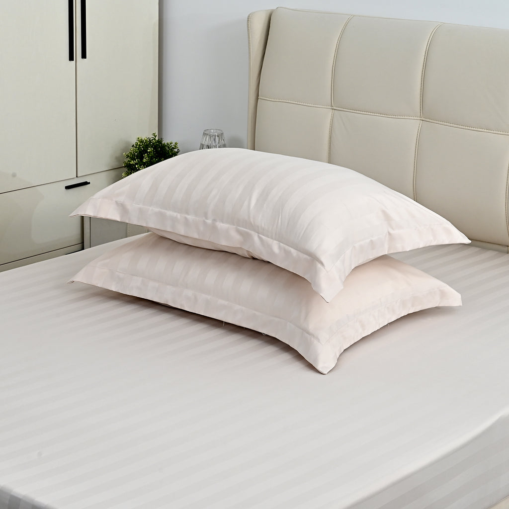 LIVMORE 6-Piece Luxury Hotel-Style Striped Bedding Sheet Set - Inc. Duvet Cover, Fitted Sheet, 2 Housewife Pillowcases & 2 Oxford Pillowcases (225 x 220 cm, King) - Beige_8438858_3
