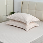 LIVMORE 6-Piece Luxury Hotel-Style Striped Bedding Sheet Set - Inc. Duvet Cover, Fitted Sheet, 2 Housewife Pillowcases & 2 Oxford Pillowcases (225 x 220 cm, King) - Beige_8438858_3