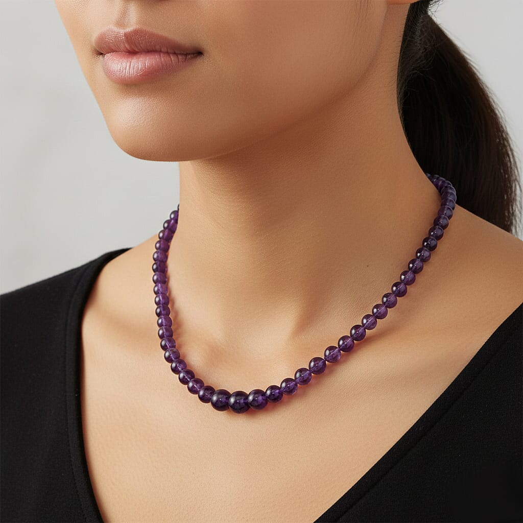 IMPERIAL ZAMBIAN AURA - AAA Zambian Amethyst Graduated Necklace (Size - 20) with Magnetic Lock in Rhodium Overlay Sterling Silver 353.00 Ct. 8438864 3