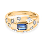 D'Joy AAA Natural Kashmir Kyanite Octagon & White Zircon Star Signet Ring in Yellow Gold Plated Sterling Silver_8438916