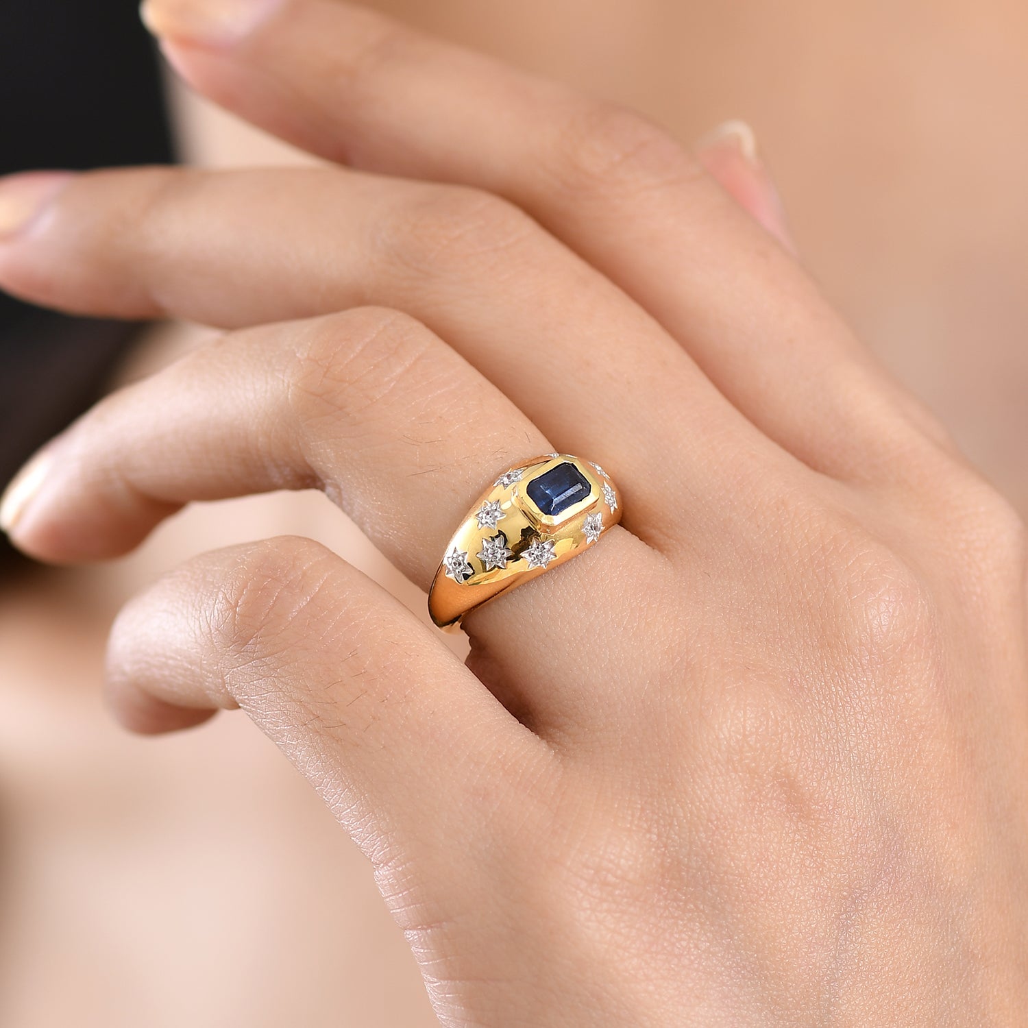 D'Joy AAA Kyanite, White Zircon Ring in Yellow Gold Plated Sterling Silver V32519961 2