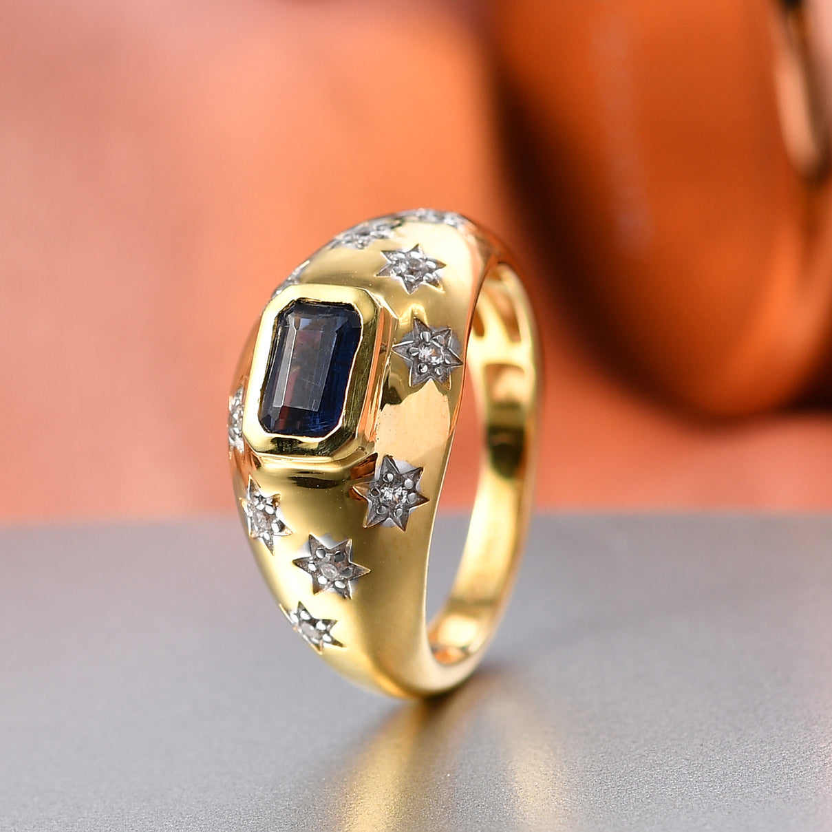 D'Joy AAA Kyanite, White Zircon Ring in Yellow Gold Plated Sterling Silver V32519961 3