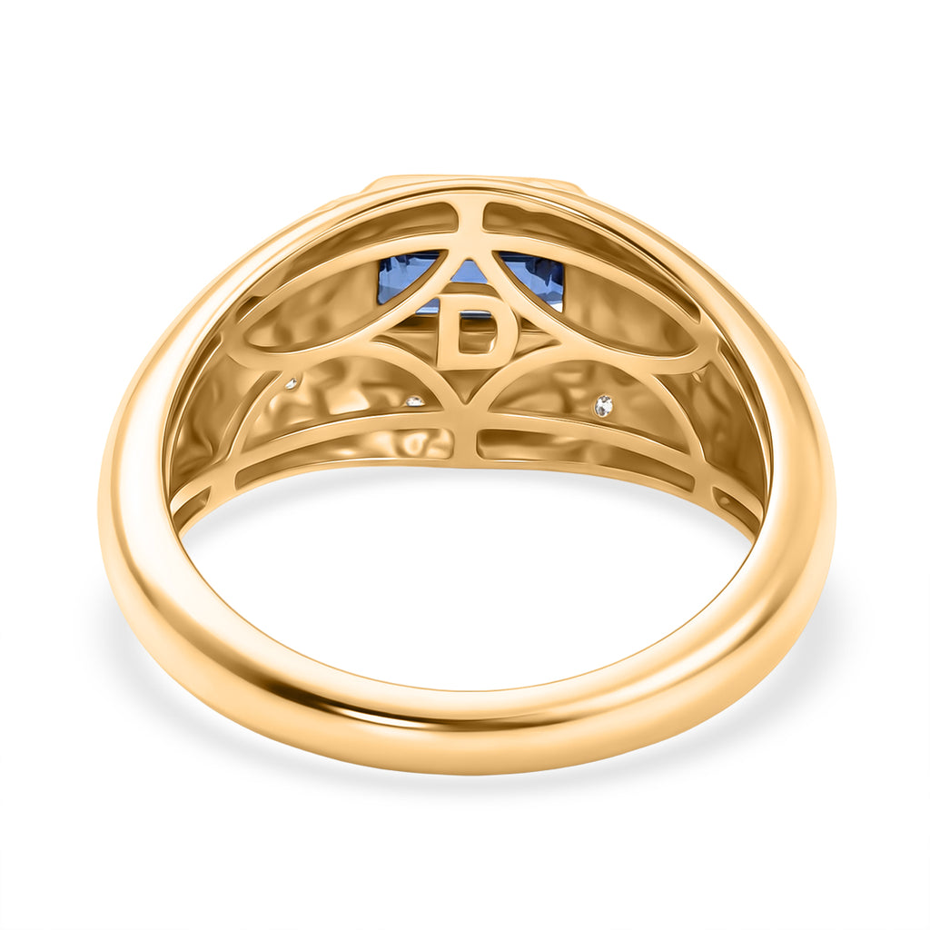 D'Joy AAA Natural Kashmir Kyanite Octagon & White Zircon Star Signet Ring in Yellow Gold Plated Sterling Silver_8438916_4