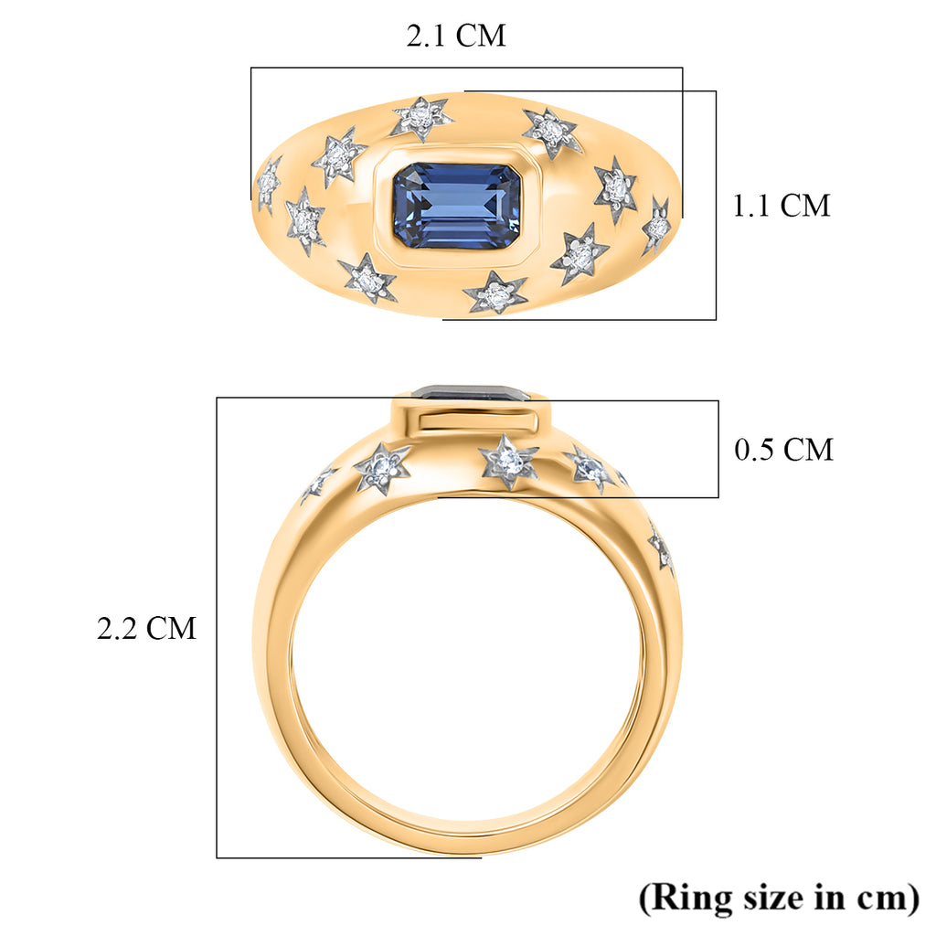 D'Joy AAA Natural Kashmir Kyanite Octagon & White Zircon Star Signet Ring in Yellow Gold Plated Sterling Silver_8438916_5