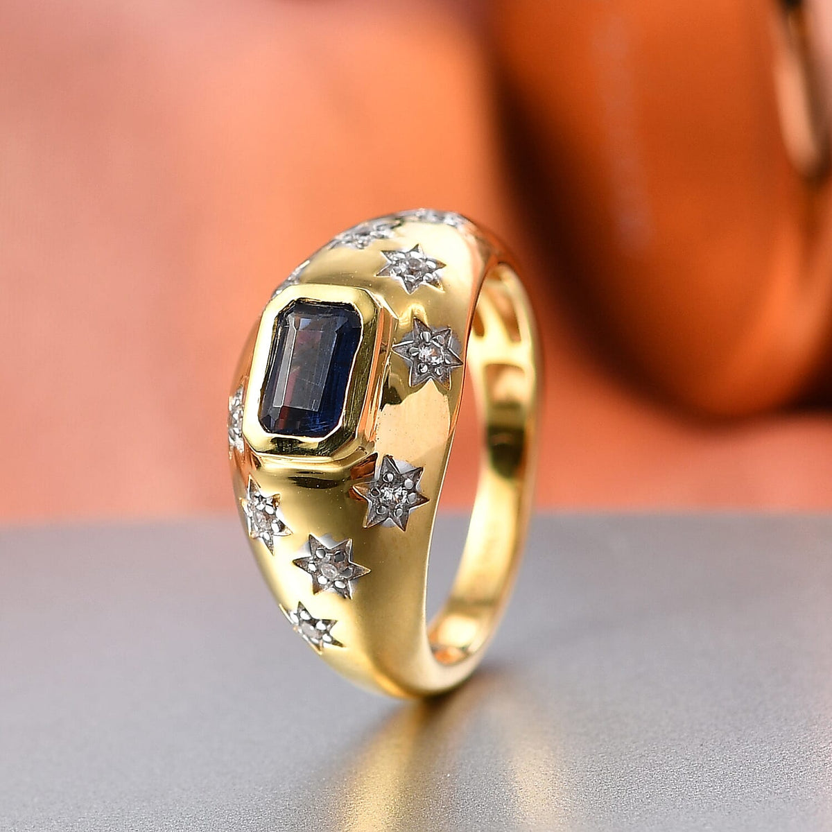D'Joy AAA Kyanite, White Zircon Ring in Yellow Gold Plated Sterling Silver V32538803 3