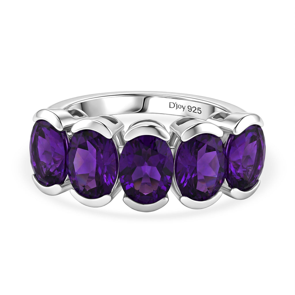 D'Joy AAA African Amethyst 5 Stone Ring in Platinum Overlay Sterling Silver 3.50 Ct._8438951