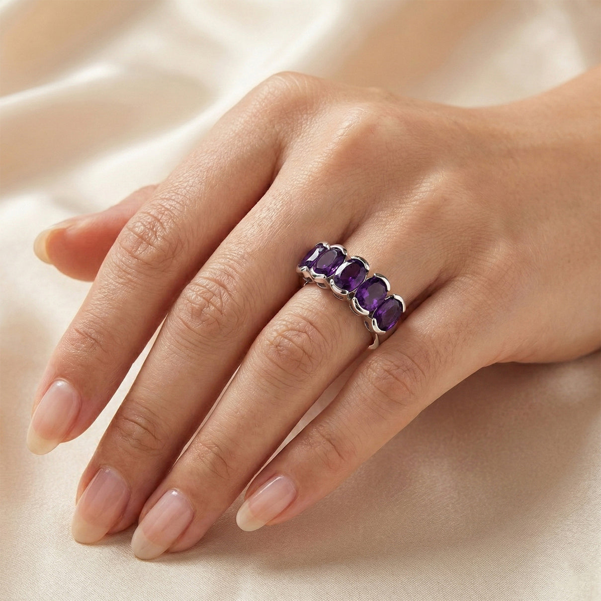 D'Joy AAA African Amethyst 5 Stone Ring in Platinum Overlay Sterling Silver 3.50 Ct. 8438951 1