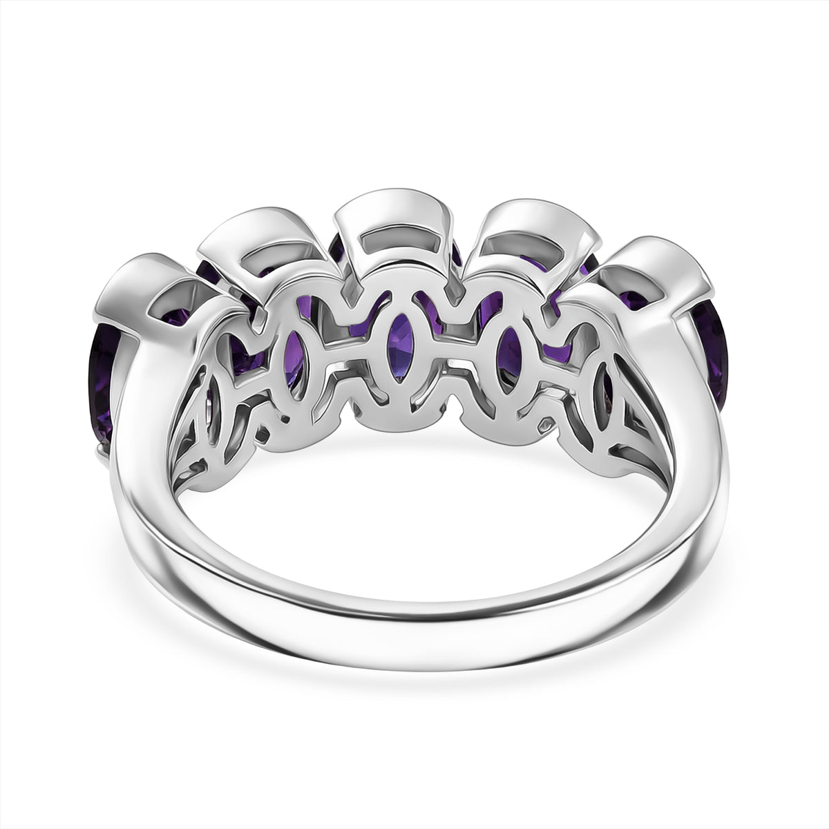 D'Joy AAA African Amethyst 5 Stone Ring in Platinum Overlay Sterling Silver 3.50 Ct. 8438951 4