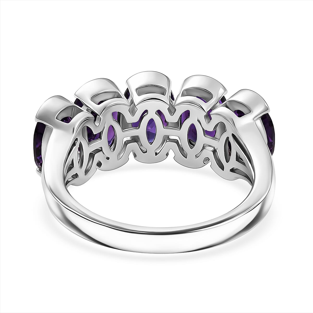 D'Joy AAA African Amethyst 5 Stone Ring in Platinum Overlay Sterling Silver 3.50 Ct. V32700300 5
