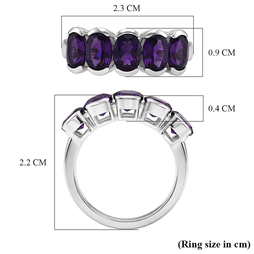 D'Joy AAA African Amethyst 5 Stone Ring in Platinum Overlay Sterling Silver 3.50 Ct._8438951