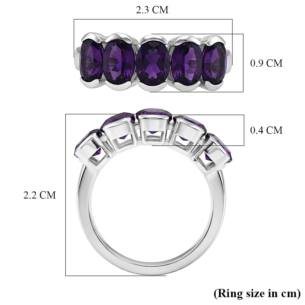 D'Joy AAA African Amethyst 5 Stone Ring in Platinum Overlay Sterling Silver 3.50 Ct. V32700300 6