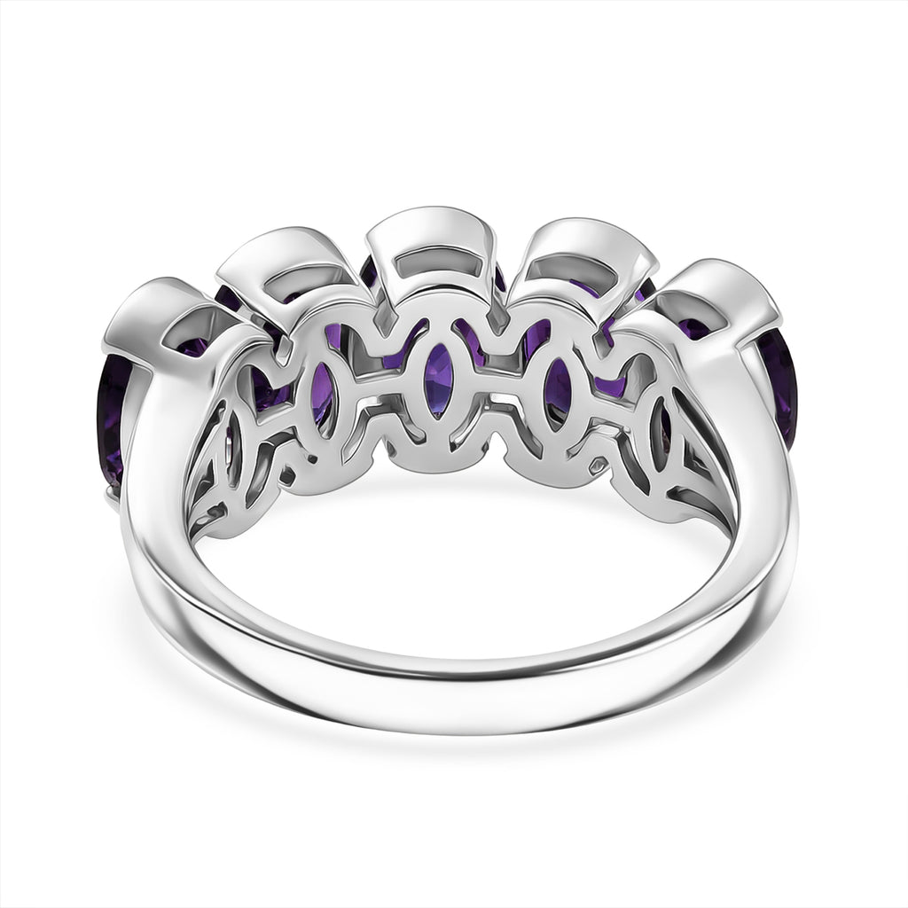 D'Joy AAA African Amethyst 5 Stone Ring in Platinum Overlay Sterling Silver 3.50 Ct._8438953_4