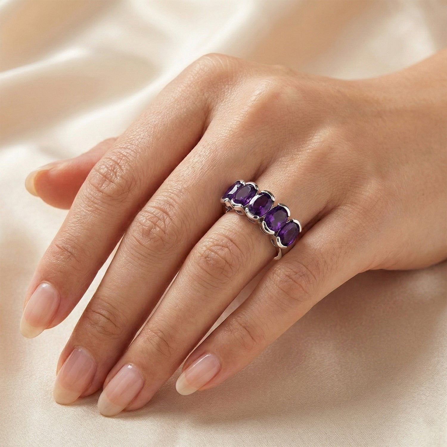 D'Joy AAA African Amethyst 5 Stone Ring in Platinum Overlay Sterling Silver 3.50 Ct. 8438959 1