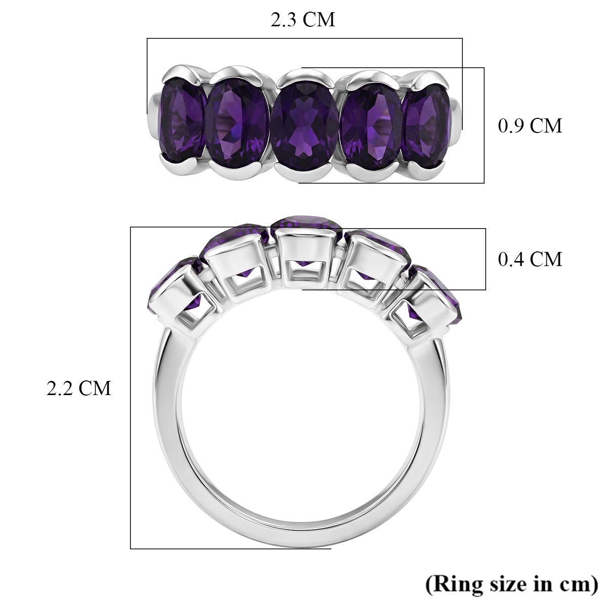 D'Joy AAA African Amethyst 5 Stone Ring in Platinum Overlay Sterling Silver 3.50 Ct. 8438959 5