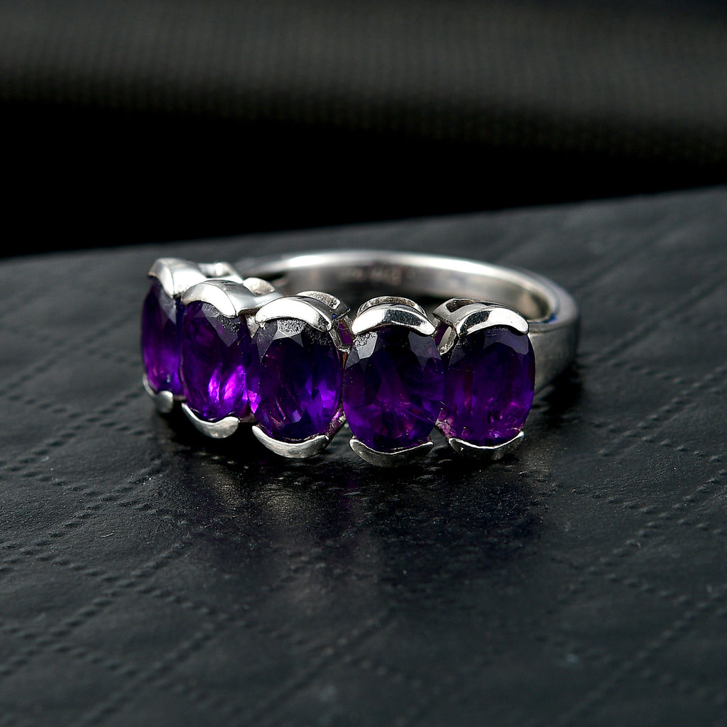 D'Joy AAA African Amethyst 5 Stone Ring in Platinum Overlay Sterling Silver 3.50 Ct._8438960_2