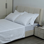 LIVMORE 6-Piece Luxury Hotel-Style Striped Bedding Sheet Set - Inc. Duvet Cover, Fitted Sheet, 2 Housewife Pillowcases & 2 Oxford Pillowcases (200 x 200 cm, Double) - White_8438984