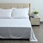 LIVMORE 6-Piece Luxury Hotel-Style Striped Bedding Sheet Set - Inc. Duvet Cover, Fitted Sheet, 2 Housewife Pillowcases & 2 Oxford Pillowcases (200 x 200 cm, Double) - White_8438984_1