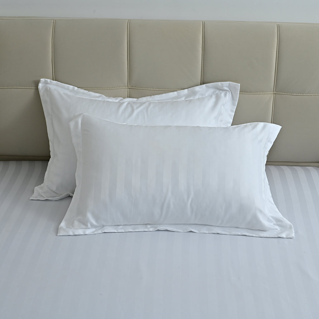 LIVMORE 6-Piece Luxury Hotel-Style Striped Bedding Sheet Set - Inc. Duvet Cover, Fitted Sheet, 2 Housewife Pillowcases & 2 Oxford Pillowcases (200 x 200 cm, Double) - White_8438984_2