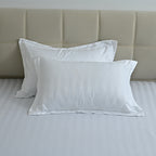 LIVMORE 6-Piece Luxury Hotel-Style Striped Bedding Sheet Set - Inc. Duvet Cover, Fitted Sheet, 2 Housewife Pillowcases & 2 Oxford Pillowcases (200 x 200 cm, Double) - White_8438984_2