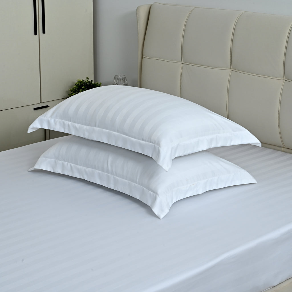 LIVMORE 6-Piece Luxury Hotel-Style Striped Bedding Sheet Set - Inc. Duvet Cover, Fitted Sheet, 2 Housewife Pillowcases & 2 Oxford Pillowcases (200 x 200 cm, Double) - White_8438984_3