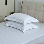 LIVMORE 6-Piece Luxury Hotel-Style Striped Bedding Sheet Set - Inc. Duvet Cover, Fitted Sheet, 2 Housewife Pillowcases & 2 Oxford Pillowcases (200 x 200 cm, Double) - White_8438984_3