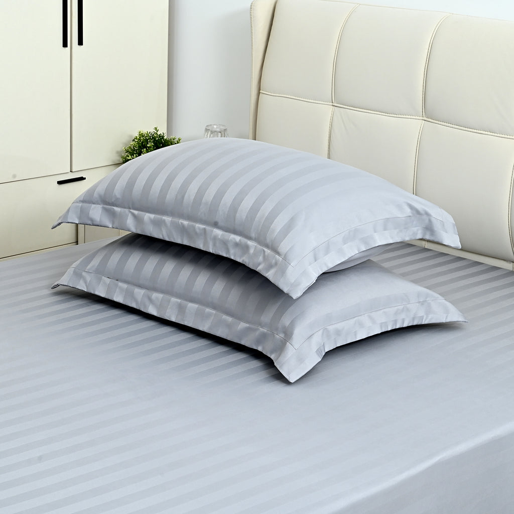 LIVMORE 6-Piece Luxury Hotel-Style Striped Bedding Sheet Set - Inc. Duvet Cover, Fitted Sheet, 2 Housewife Pillowcases & 2 Oxford Pillowcases (225 x 220 cm, King) - Light Grey_8438987_3