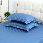 LIVMORE 6-Piece Luxury Hotel-Style Striped Bedding Sheet Set - Inc. Duvet Cover, Fitted Sheet, 2 Housewife Pillowcases & 2 Oxford Pillowcases (225 x 220 cm, King) - Blue_8438989_3