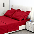 LIVMORE 6-Piece Luxury Hotel-Style Striped Bedding Sheet Set - Inc. Duvet Cover, Fitted Sheet, 2 Housewife Pillowcases & 2 Oxford Pillowcases (225 x 220 cm, King) - Burgundy_8438991