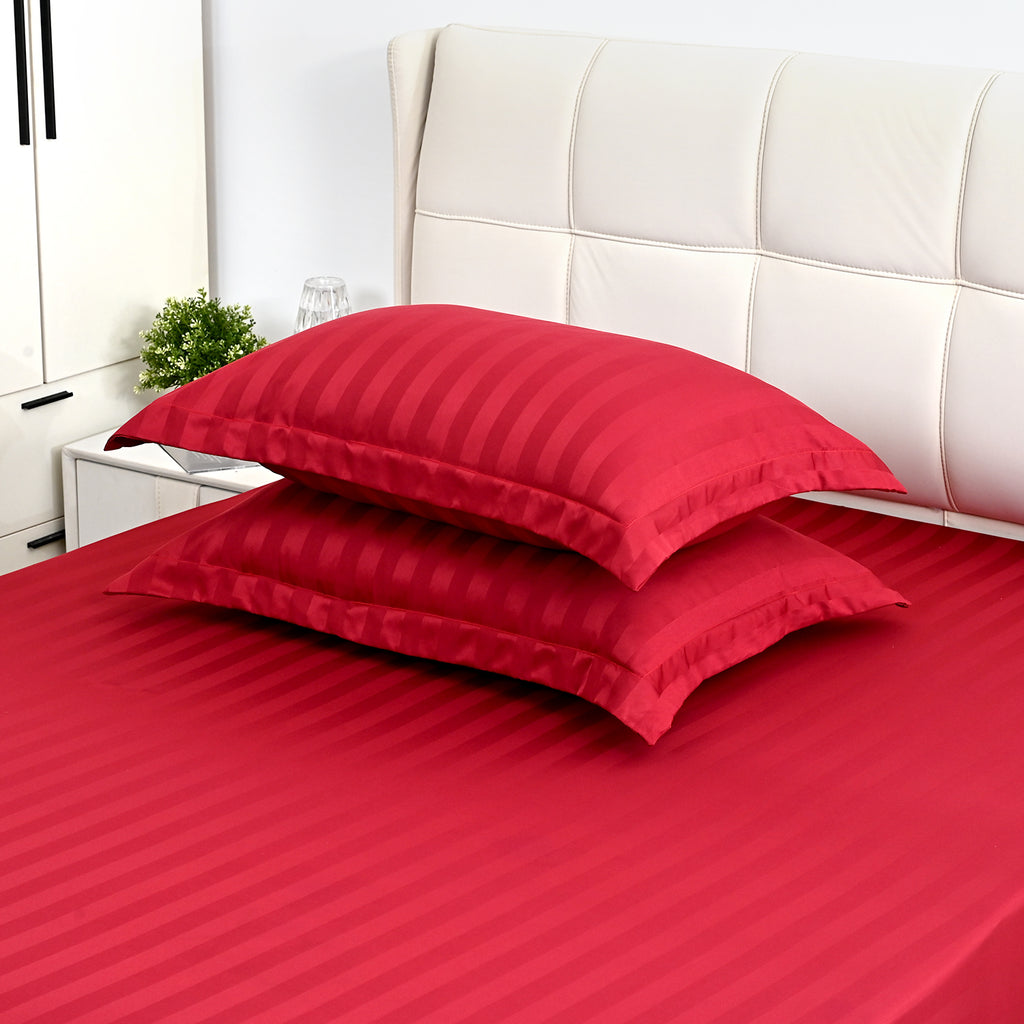 LIVMORE 6-Piece Luxury Hotel-Style Striped Bedding Sheet Set - Inc. Duvet Cover, Fitted Sheet, 2 Housewife Pillowcases & 2 Oxford Pillowcases (225 x 220 cm, King) - Burgundy_8438991_3
