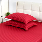 LIVMORE 6-Piece Luxury Hotel-Style Striped Bedding Sheet Set - Inc. Duvet Cover, Fitted Sheet, 2 Housewife Pillowcases & 2 Oxford Pillowcases (225 x 220 cm, King) - Burgundy_8438991_3