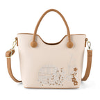 Designer Inspired Tote Handbag with Shoulder Strap - Brown & White_8439188