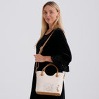 Designer Inspired Tote Handbag with Shoulder Strap - Brown & White_8439188_2